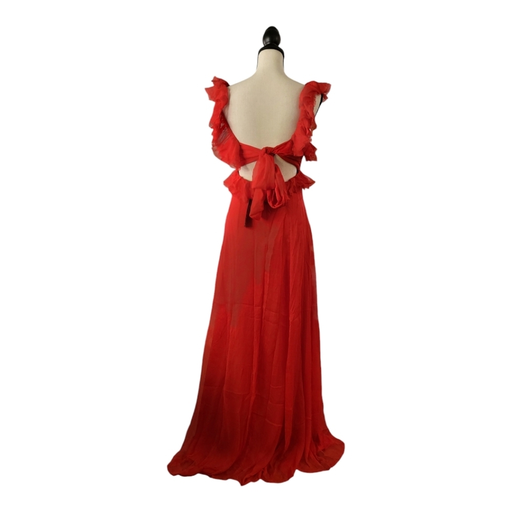 Lulu's Christmas red‎ ruffle maxi gown Womens Size S New - Picture 2 of 7